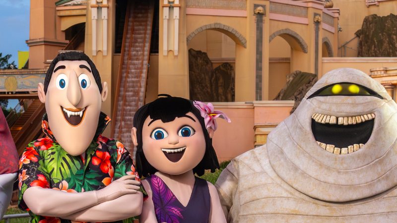 Johnny, Mavis and Murray from Hotel Transylvania at SeaWorld Orlando